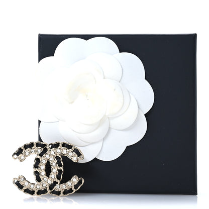 Chanel Lambskin Crystal Vintage Allure CC Chain Brooch Black Gold 4 of 5