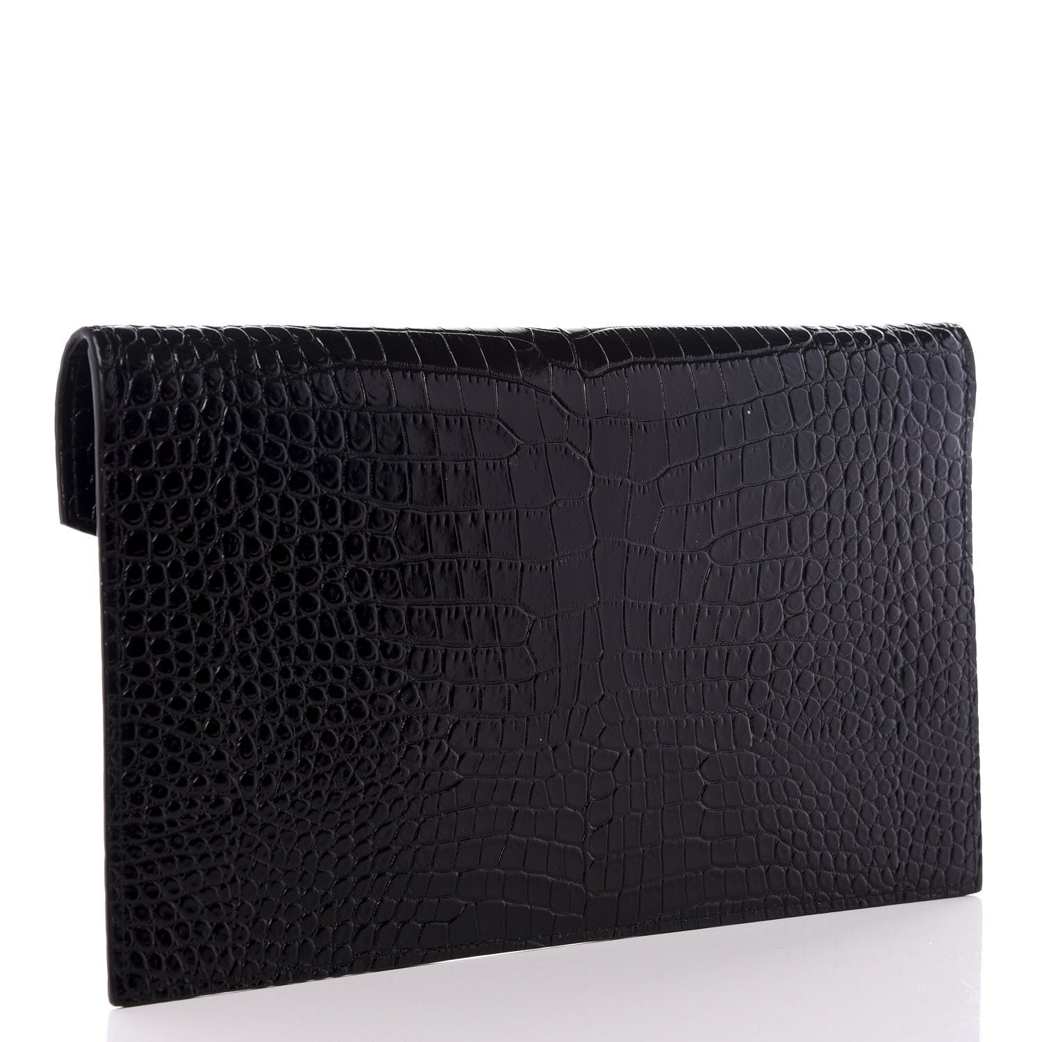 Saint Laurent Calfskin Crocodile Embossed Uptown Monogram Clutch Black 2 of 7