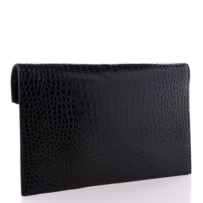 Saint Laurent Calfskin Crocodile Embossed Uptown Monogram Clutch Black 2 of 7