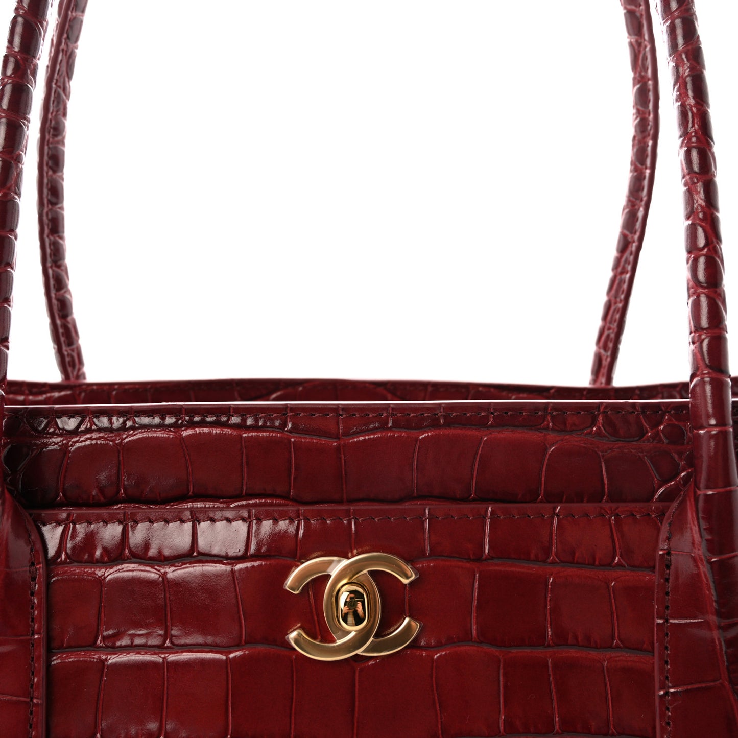 Calfskin Crocodile Embossed Archetype Small Shopping Tote Burgundy