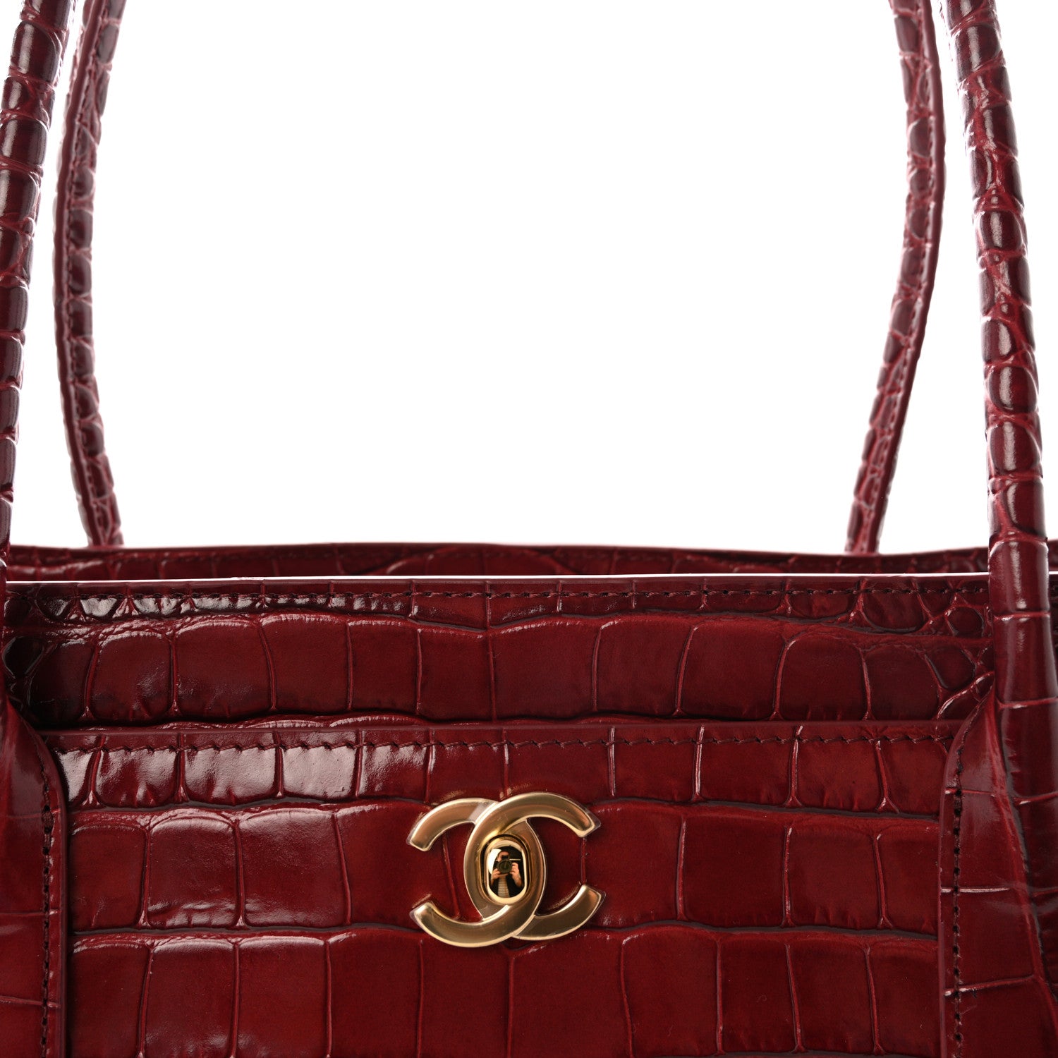 Chanel Calfskin Crocodile Embossed Archetype Small Shopping Tote Burgundy 8 of 10