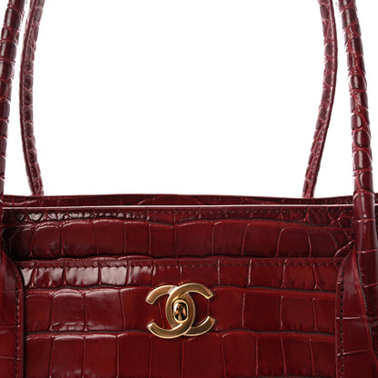 Chanel Calfskin Crocodile Embossed Archetype Small Shopping Tote Burgundy 8 of 10