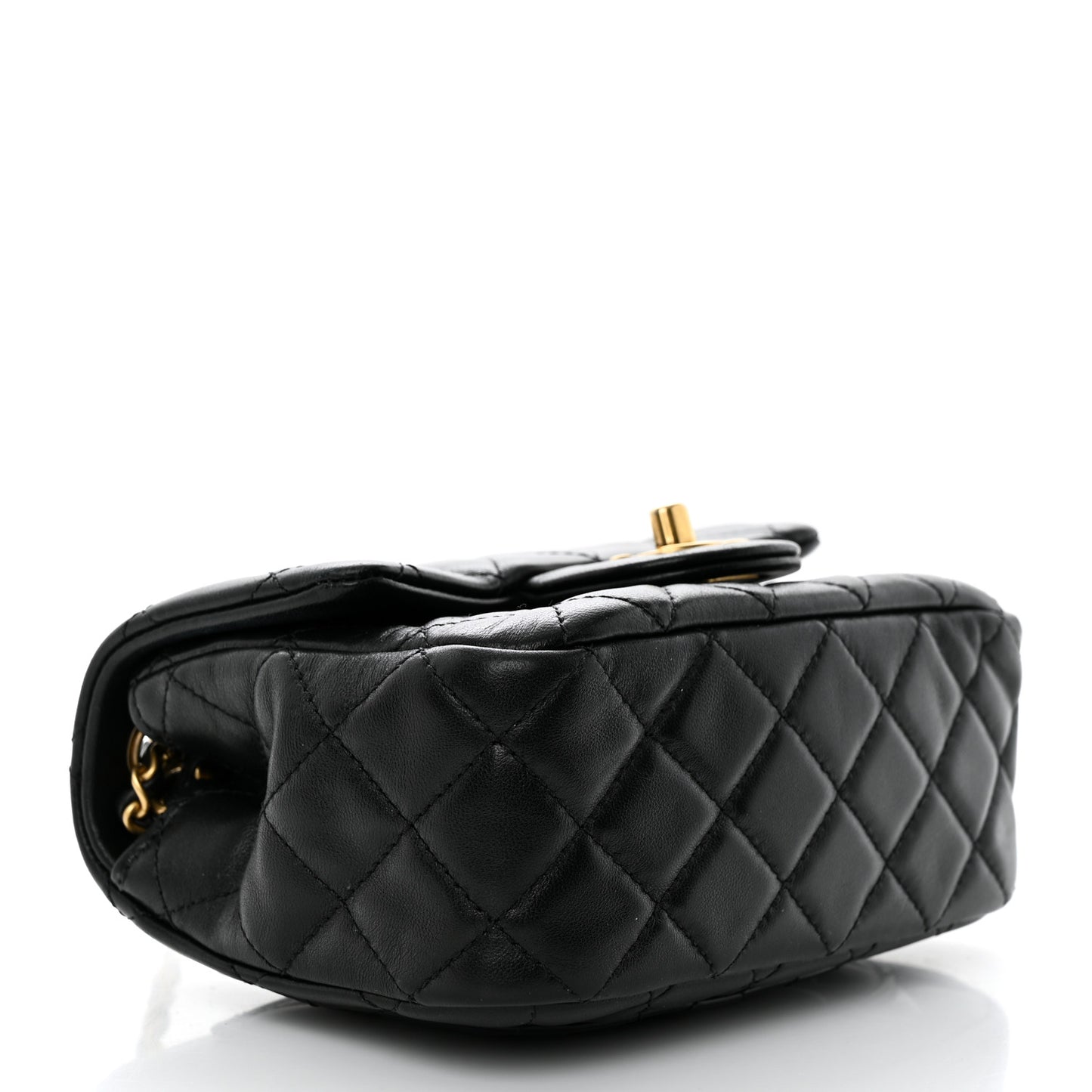 Lambskin Quilted Mini Pearl Crush Flap Black