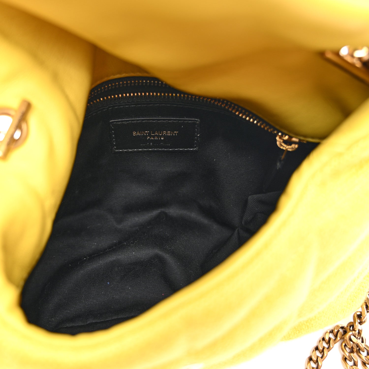 Saint Laurent Canvas Quilted Toy Loulou Puffer Monogram Chain Satchel Jaune Citron 5 of 10