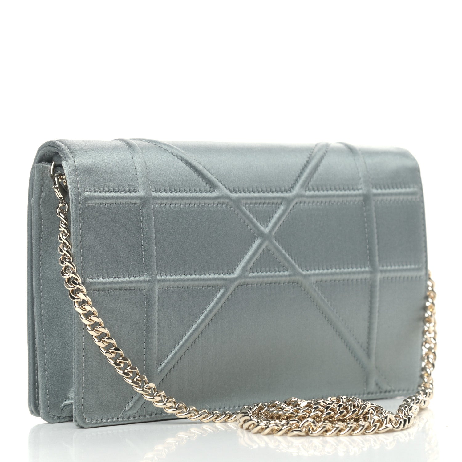 Christian Dior Satin Diorama Wallet on Chain Pouch Blue Gray 3 of 11