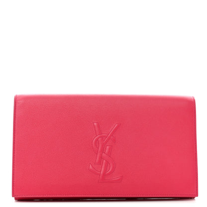 Saint Laurent Calfskin Monogram Large Belle De Jour Clutch Lipstick Fuchsia 1 of 10