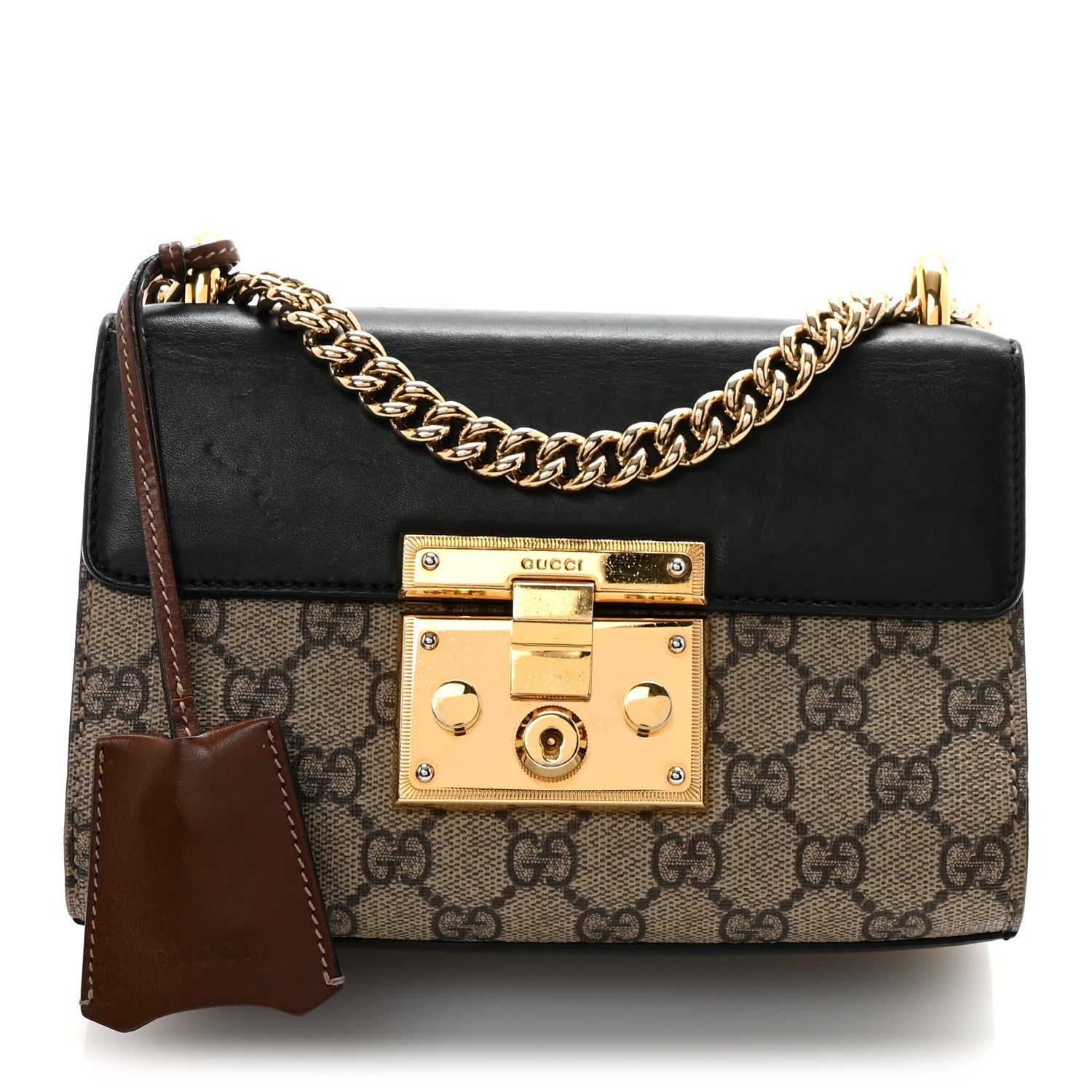 Gucci GG Supreme Monogram Calfskin Small Padlock Shoulder Bag Beige Black Cuir 1 of 10