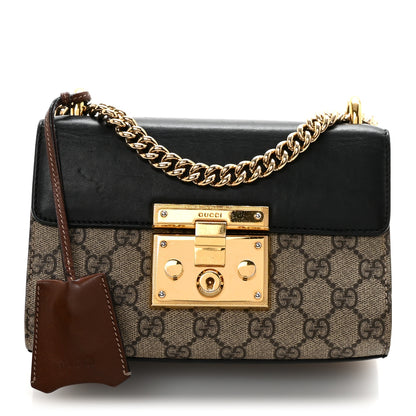 Gucci GG Supreme Monogram Calfskin Small Padlock Shoulder Bag Beige Black Cuir 1 of 10