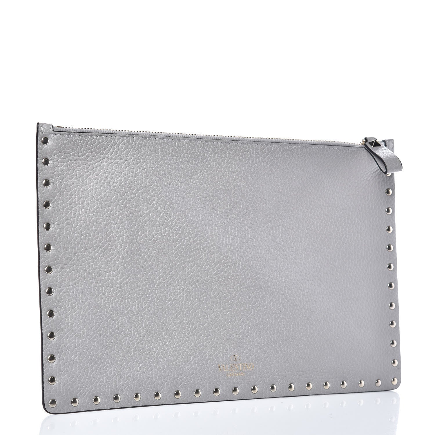 Valentino Garavani Pebbled Calfskin Large Rockstud Zip Pouch Pastel Grey 3 of 8