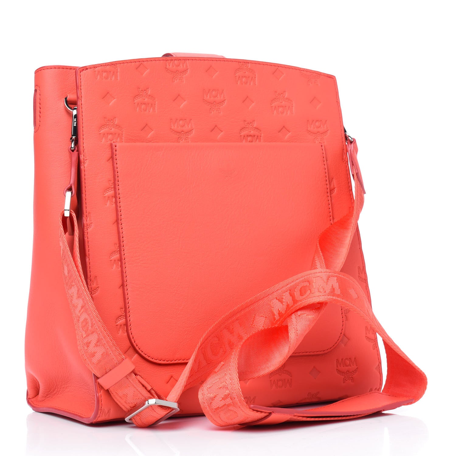 MCM Calfskin Ottomar Monogram Essential Bucket Bag Hot Coral 2 of 4