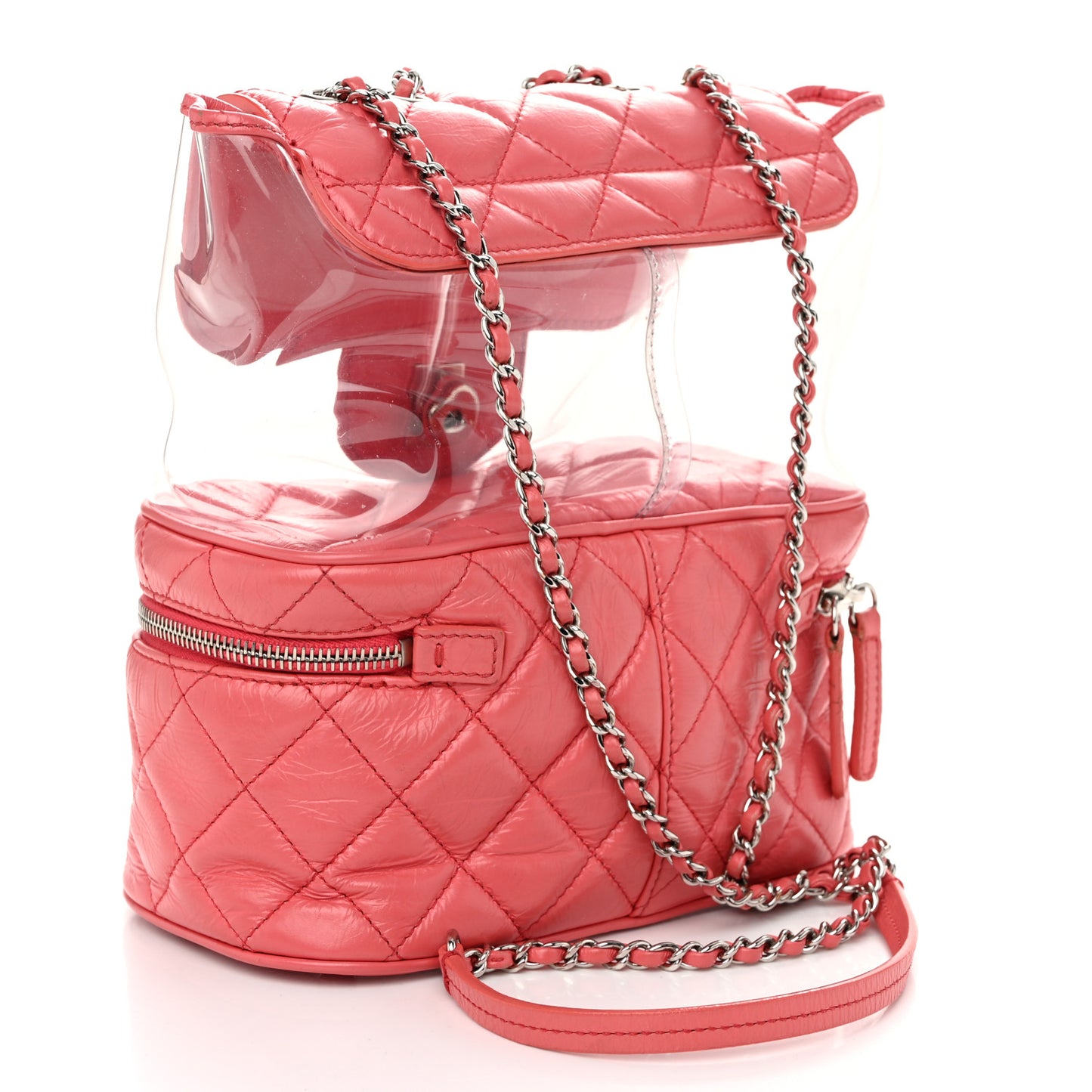 Crumpled Calfskin PVC Quilted Flap Pink