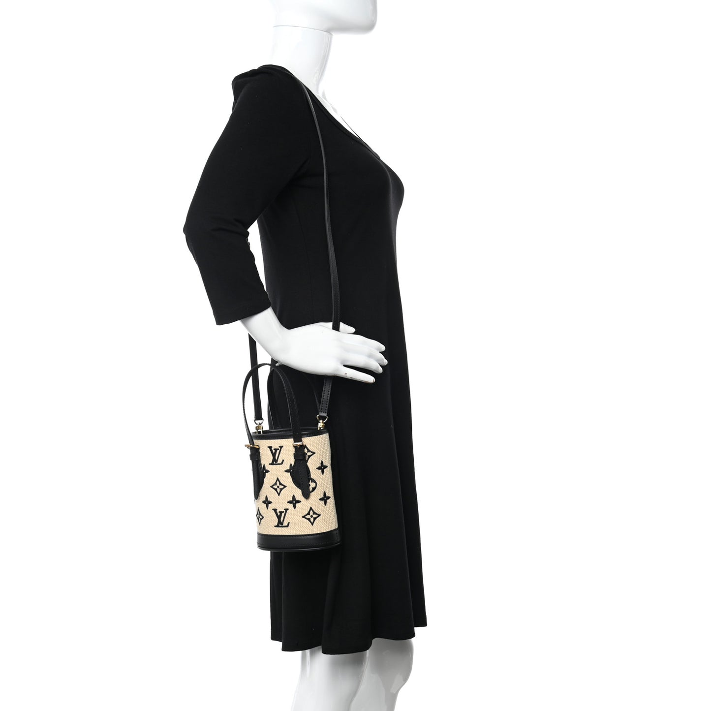 Cotton Calfskin Monogram Nano Bucket Bag Black