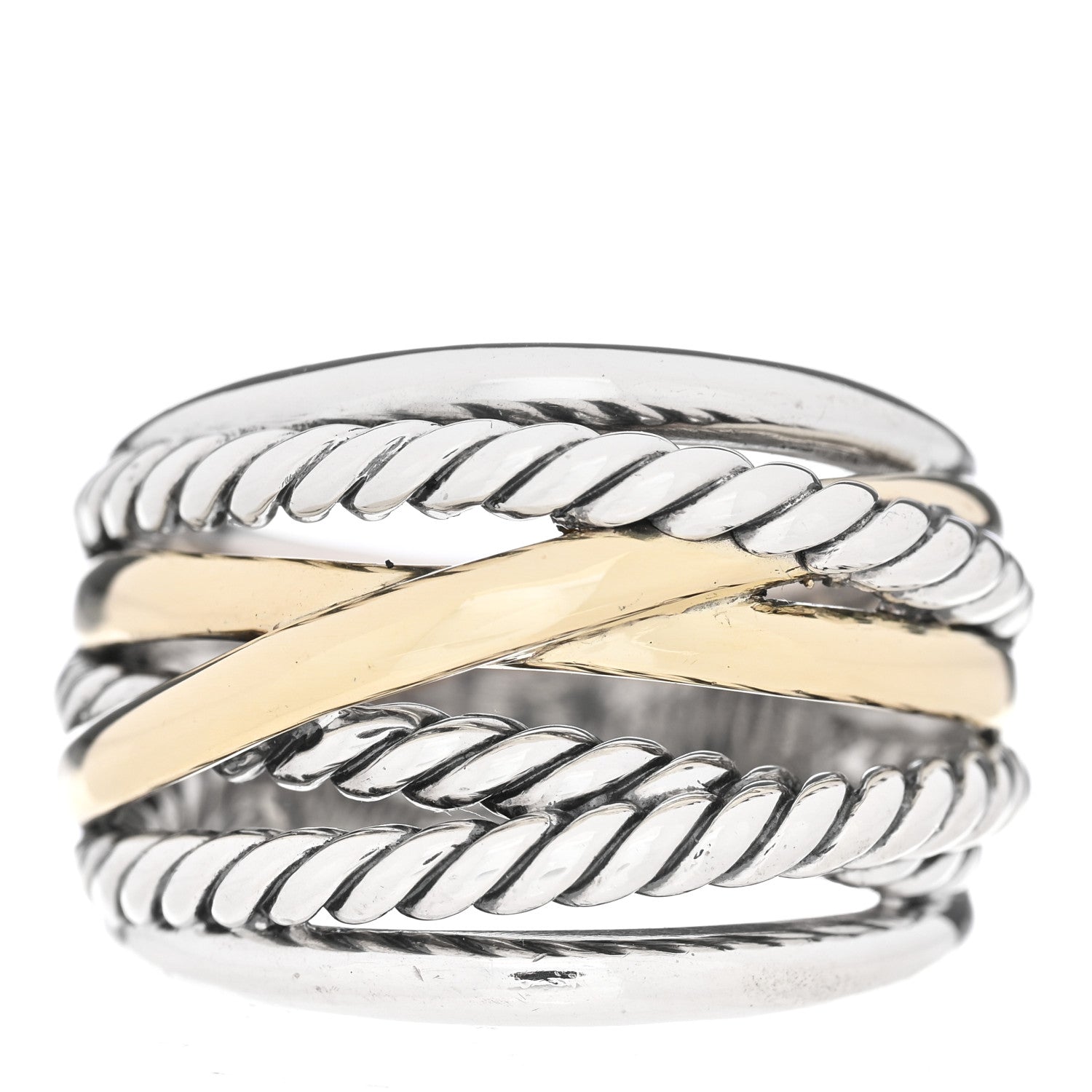 David Yurman Sterling Silver 14K Yellow Gold Wide Crossover Ring 56 7.5 1 of 4
