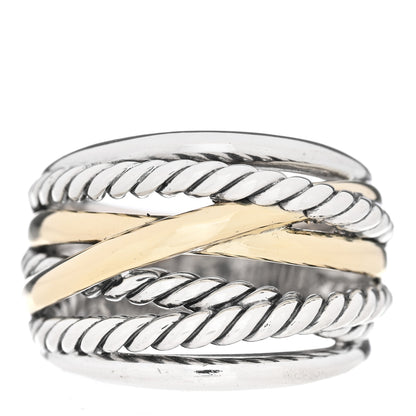 David Yurman Sterling Silver 14K Yellow Gold Wide Crossover Ring 56 7.5 1 of 4