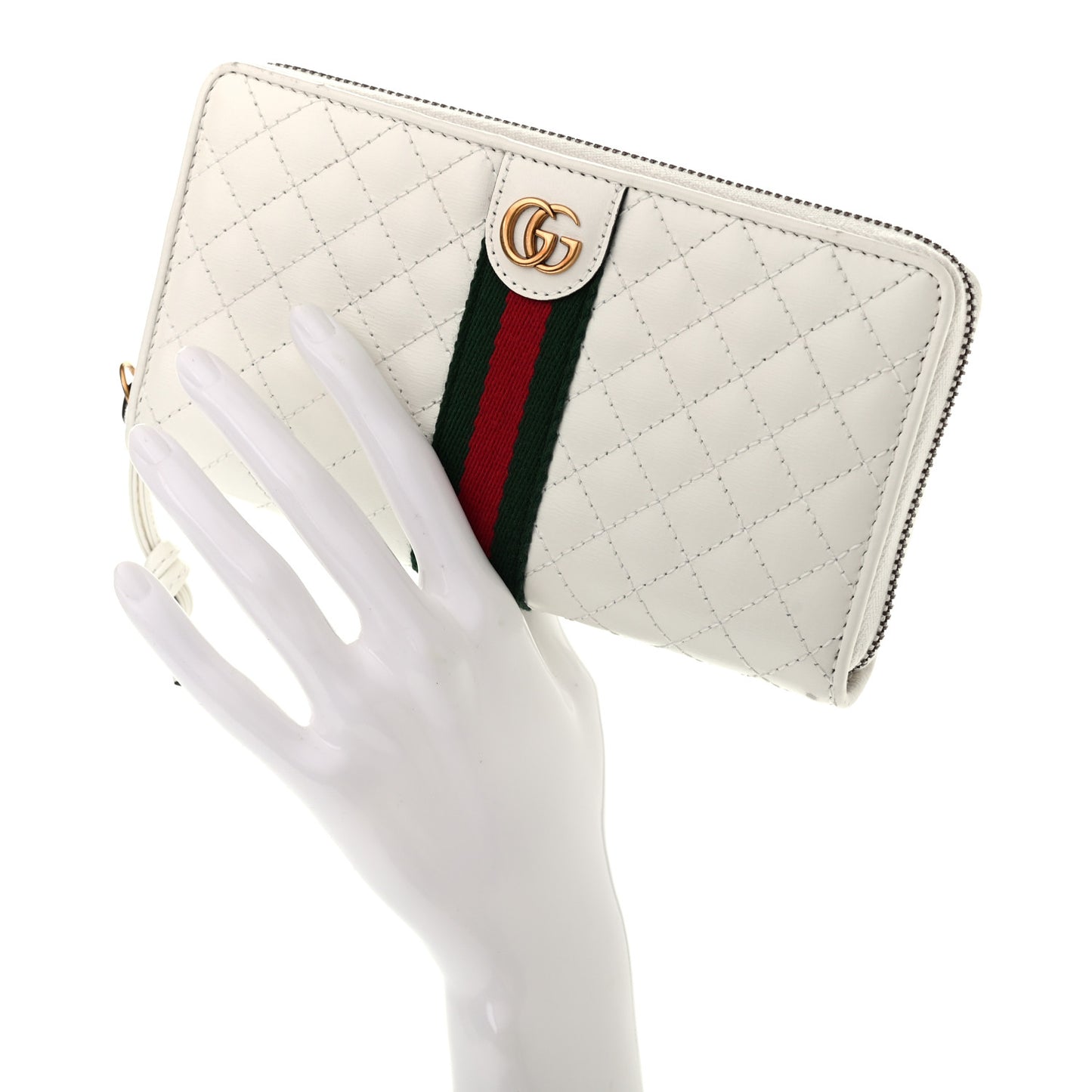 Calfskin Web Trapuntata GG Zip Around Wallet Off White