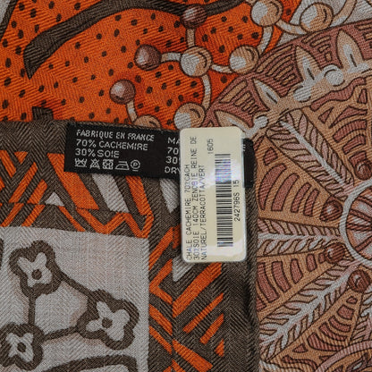Hermes Cashmere Silk Zénobie Reine De Palmyre 140 Natural Terracotta Vert 8 of 8