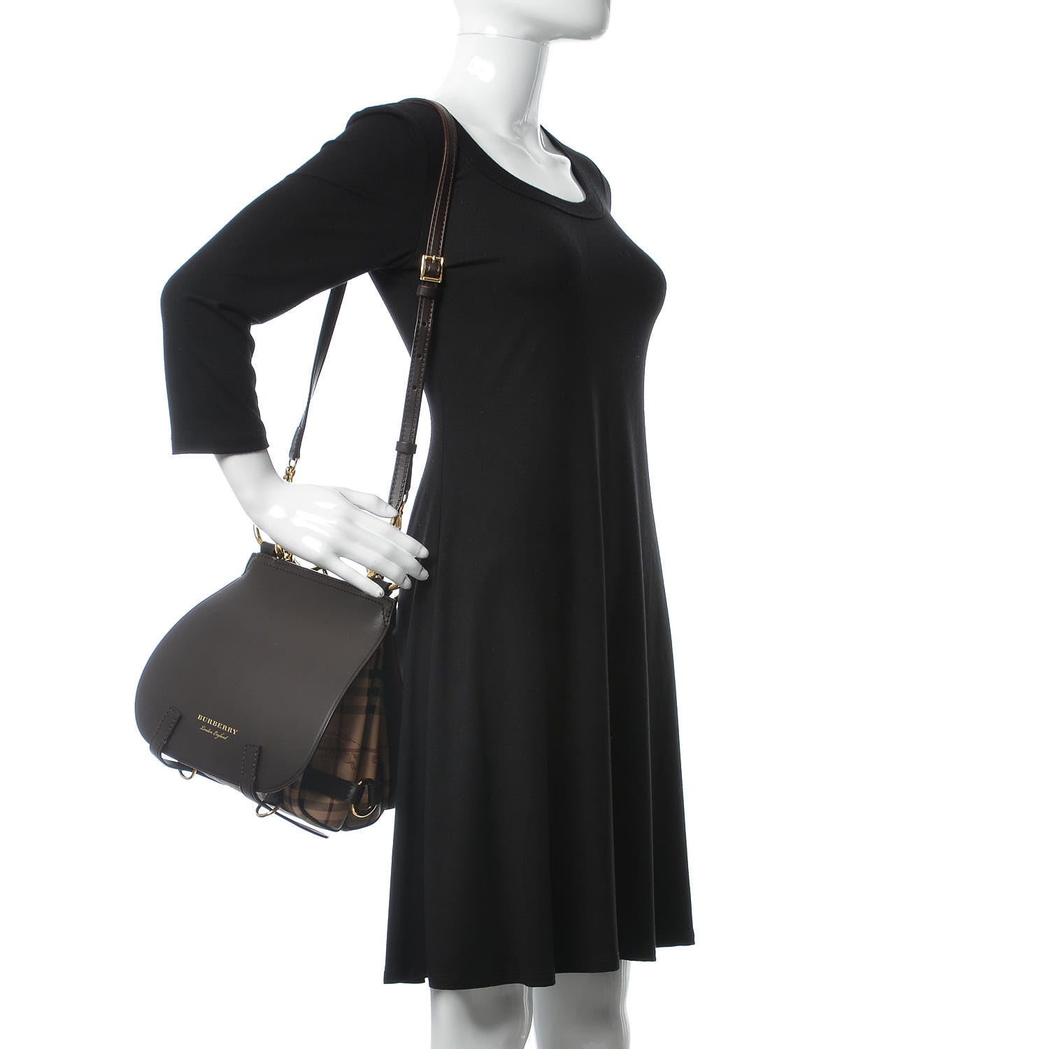 Burberry Haymarket Check Large Bridle Saddle Bag Dark Clove Brown 3 of 10