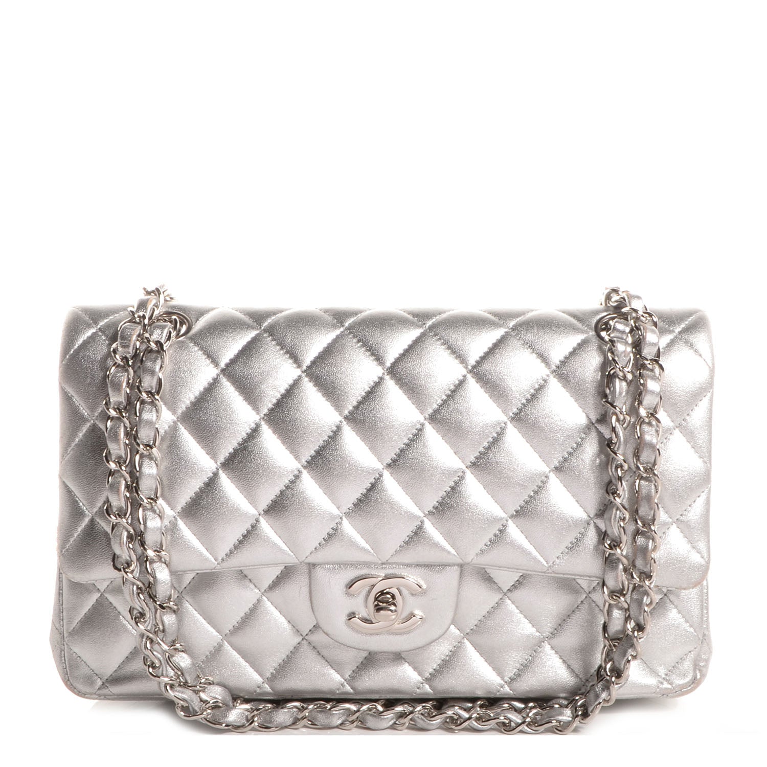 Chanel Lambskin Medium Double Flap Silver 1 of 9