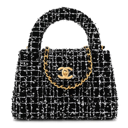 Chanel Tweed Quilted Nano Kelly Shopper Black White 1 of 11