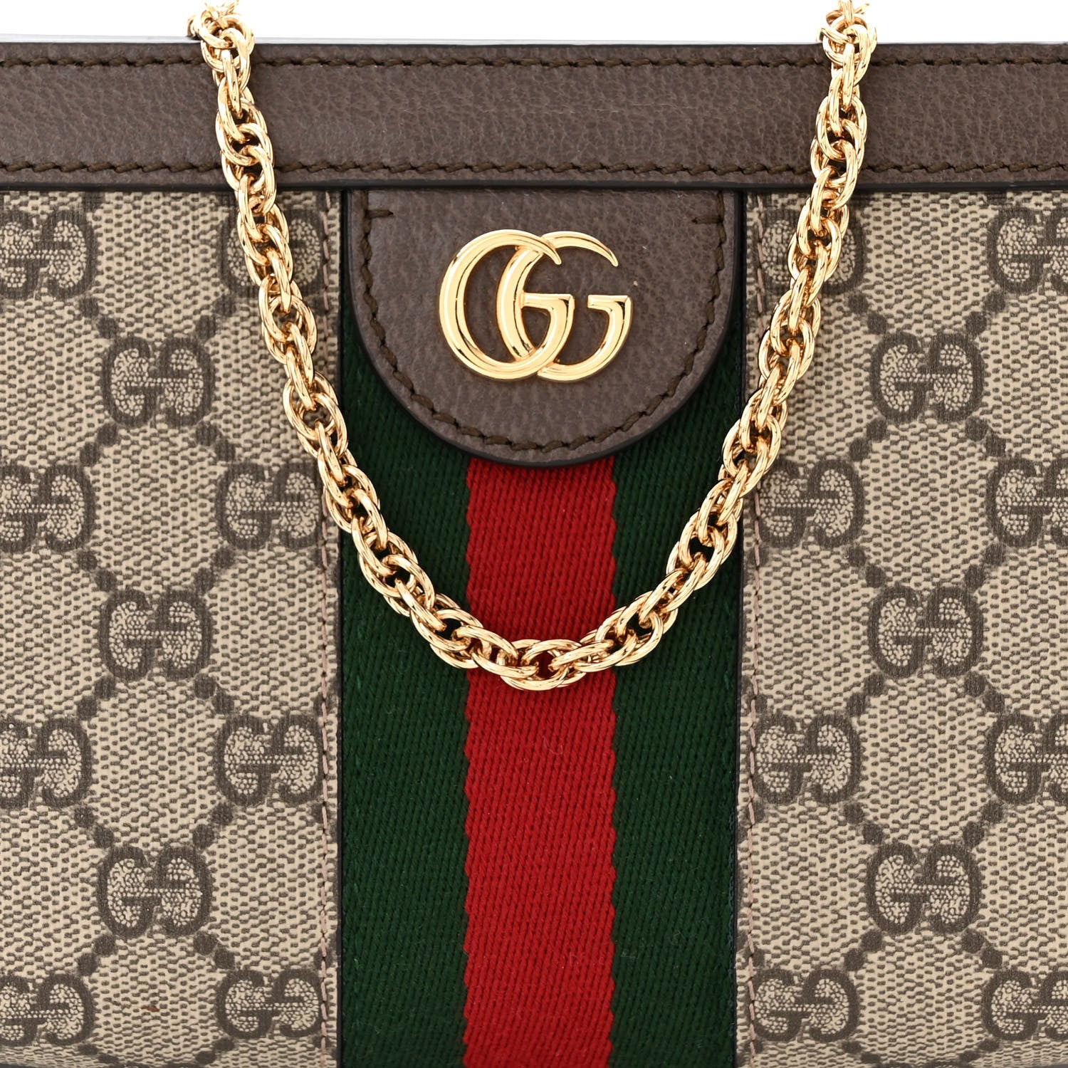 Gucci GG Supreme Monogram Textured Dollar Calfskin Web Mini Ophidia Chain Shoulder Bag Beige Ebony New Acero 8 of 12