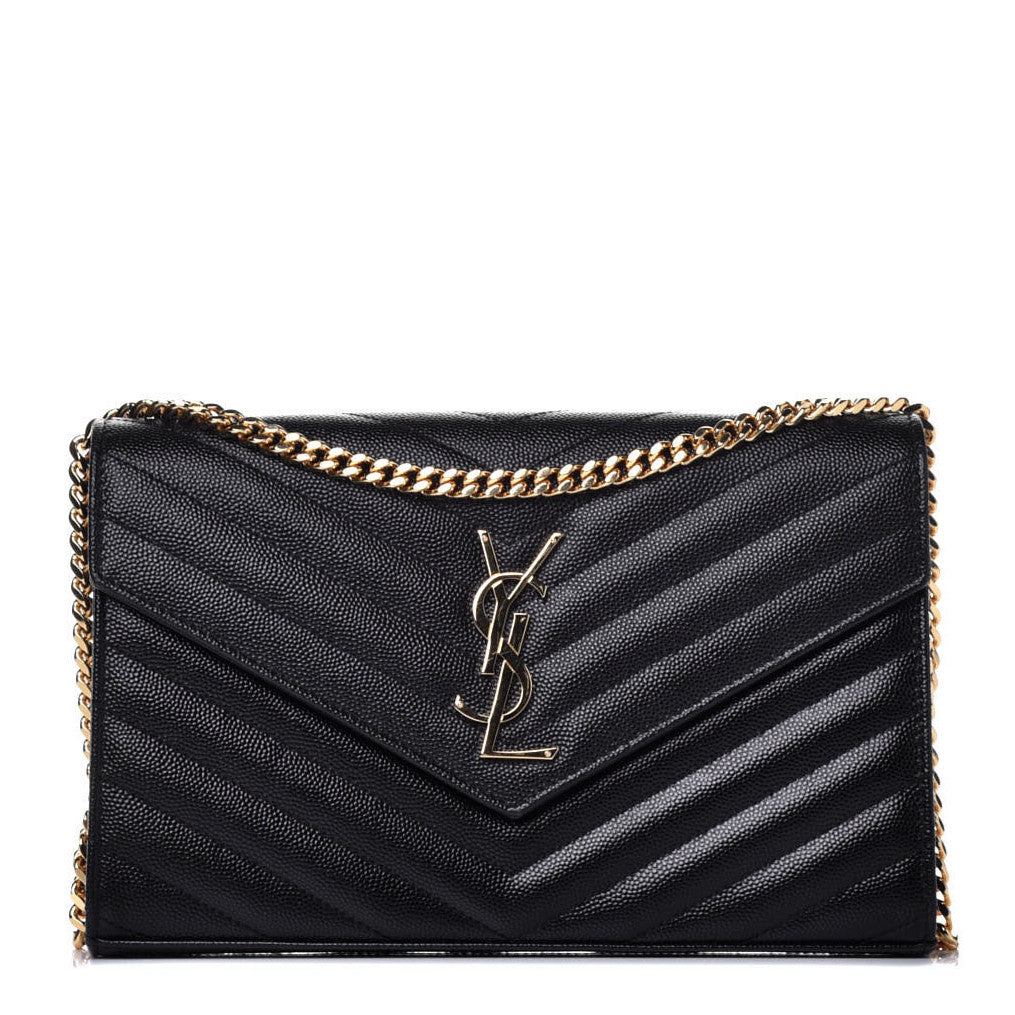 Grain De Poudre Matelasse Chevron Monogram Chain Wallet Black