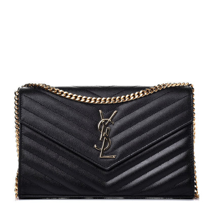 Saint Laurent Grain De Poudre Matelasse Chevron Monogram Chain Wallet Black 1 of 9
