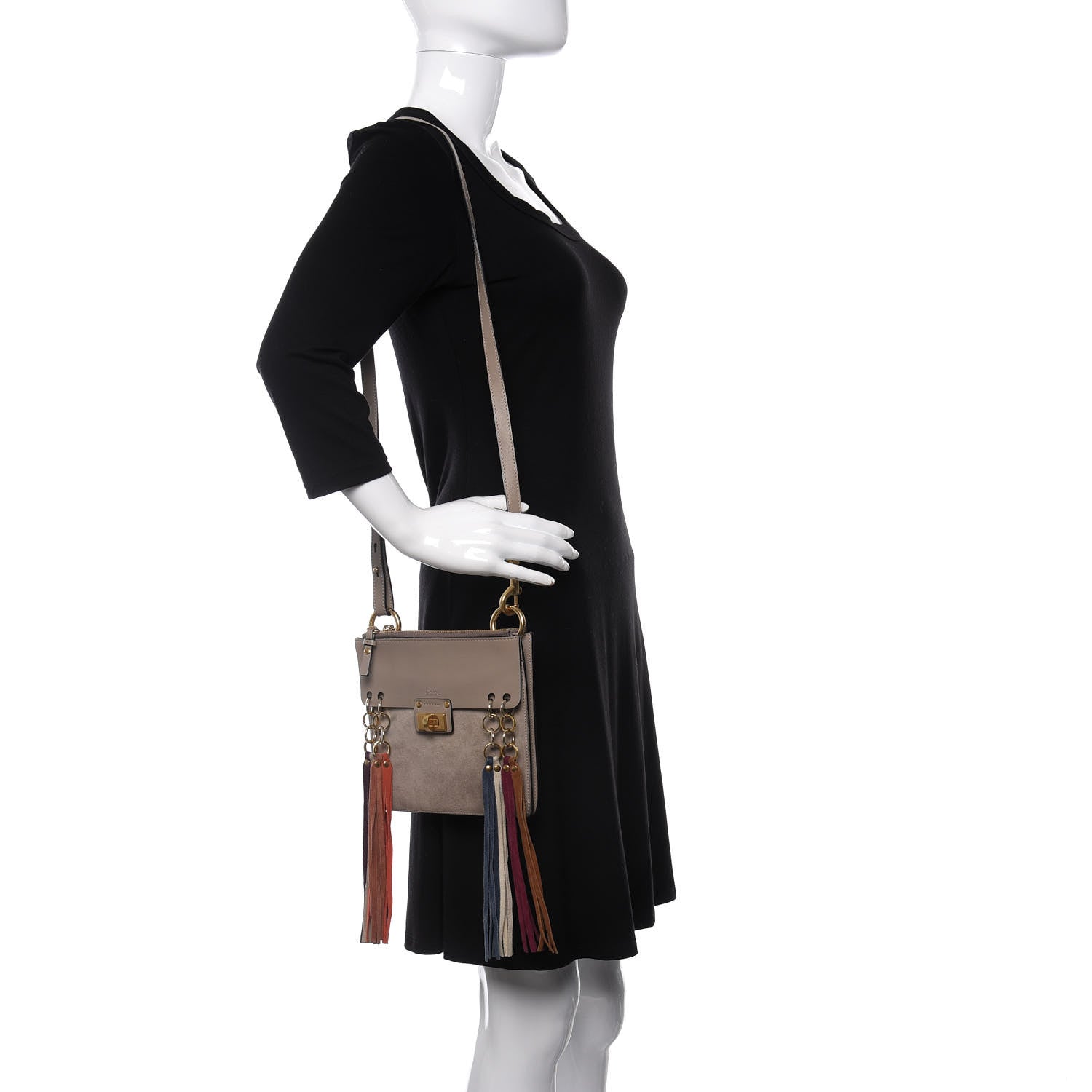 Chloe Calfskin Suede Small Jane Fringe Bag Motty Grey 2 of 10