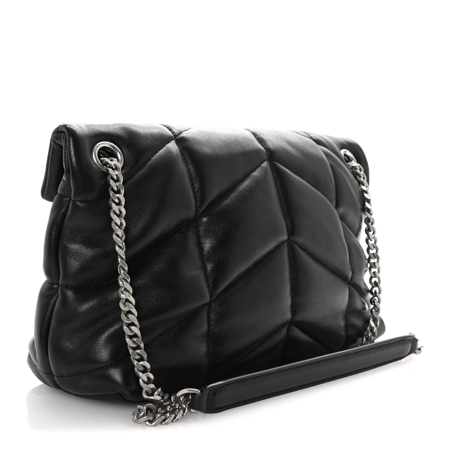 Saint Laurent Lambskin Quilted Small Loulou Puffer Monogram Chain Satchel Black 3 of 9