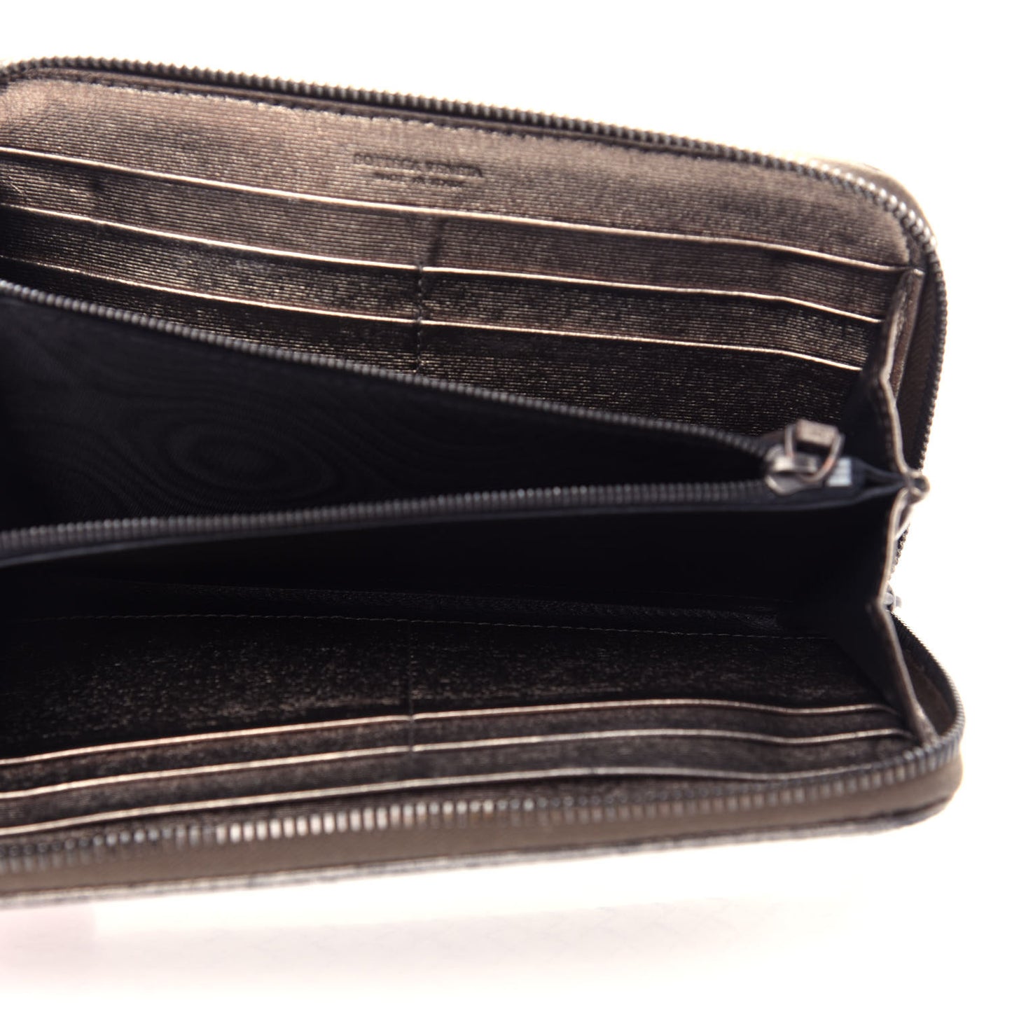 Metallic Grosgrain Intrecciato Zip Around Wallet Pewter
