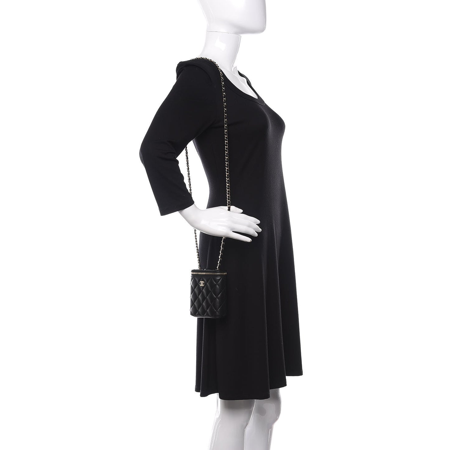 Lambskin Quilted Small Vertical Coco Beauty Vanity Case With Chain Black