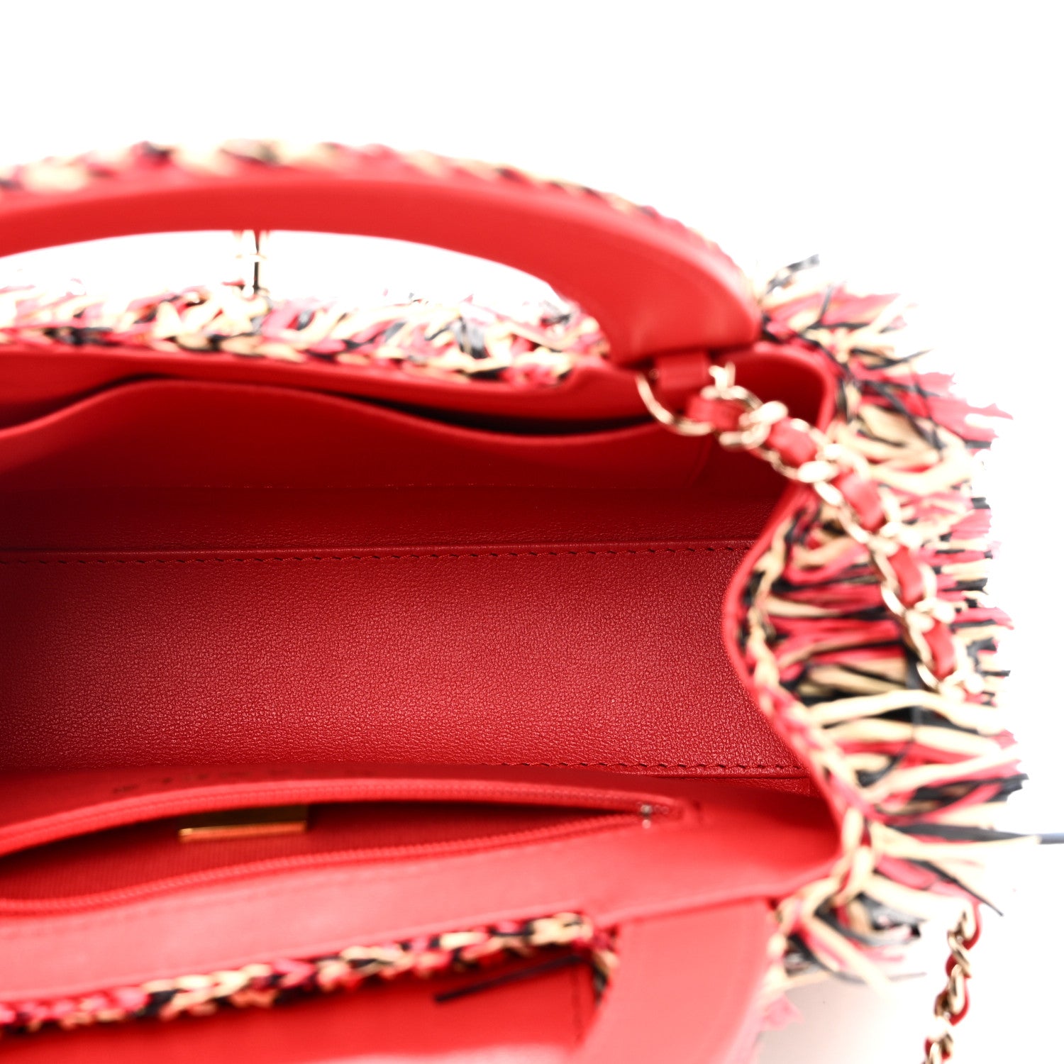 Chanel Raffia Fringe Nano Kelly Shopper Red Beige Black 5 of 10
