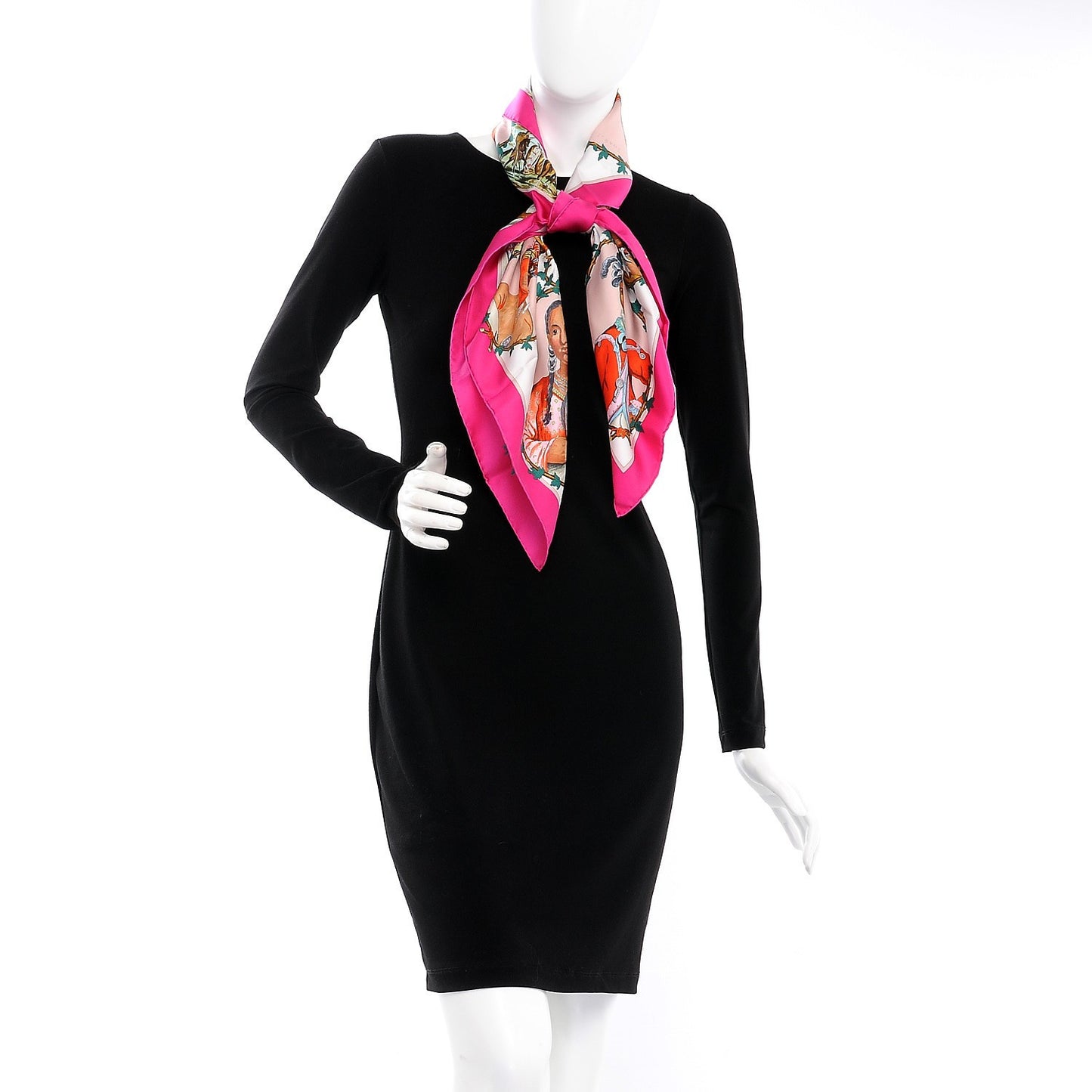 Silk Chefs Indiens Scarf 90 Fuchsia Blanc Vert