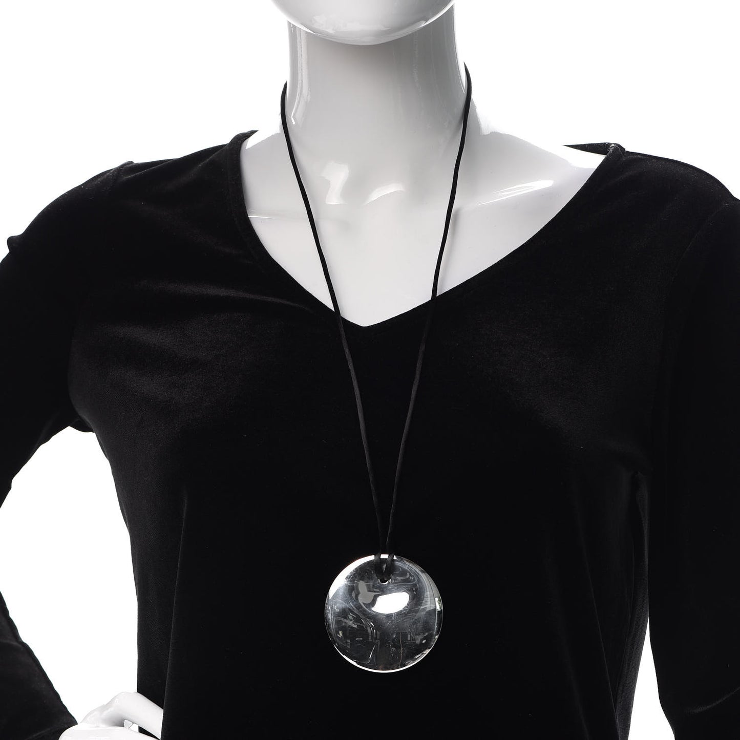 Sterling Silver Elsa Peretti Round Disc Pendant Silk Cord Necklace