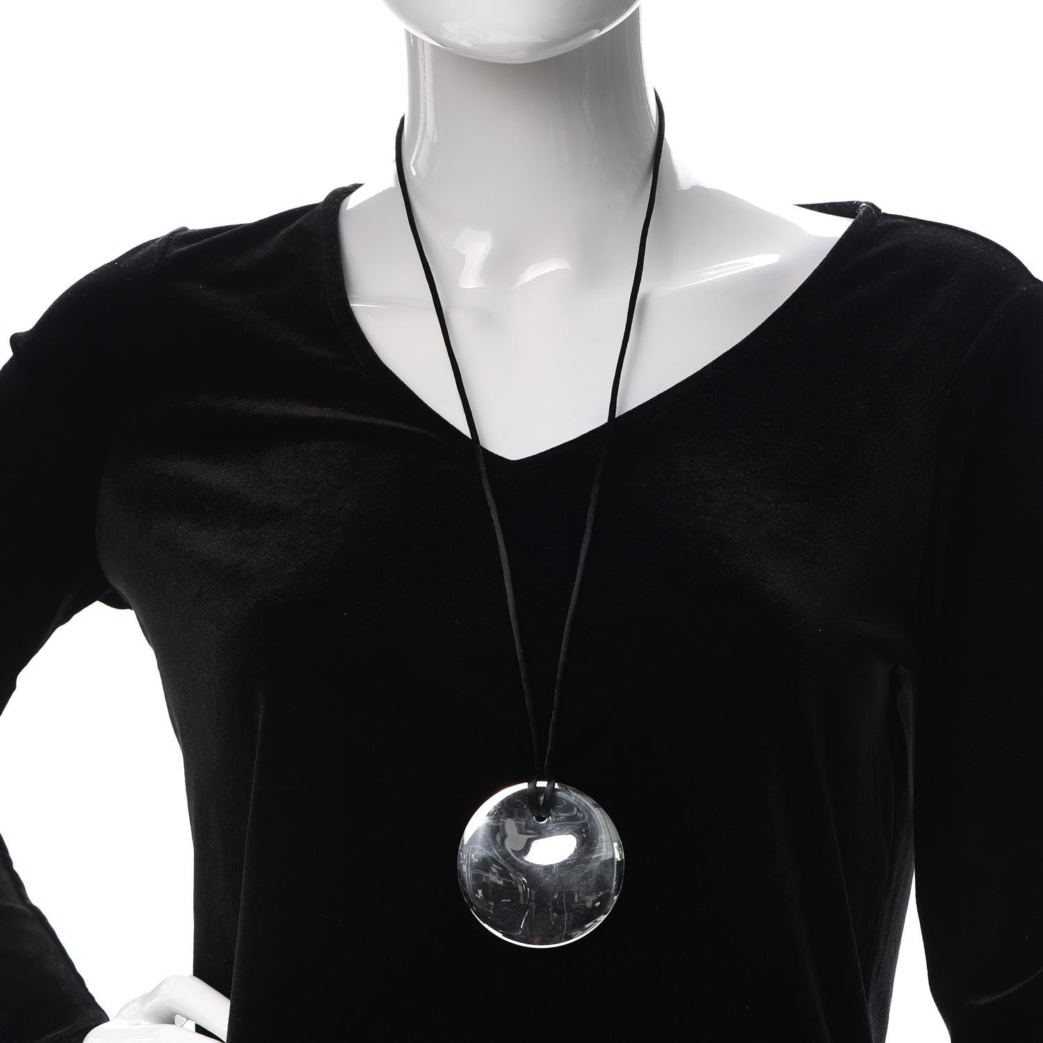 Tiffany Sterling Silver Elsa Peretti Round Disc Pendant Silk Cord Necklace 2 of 5