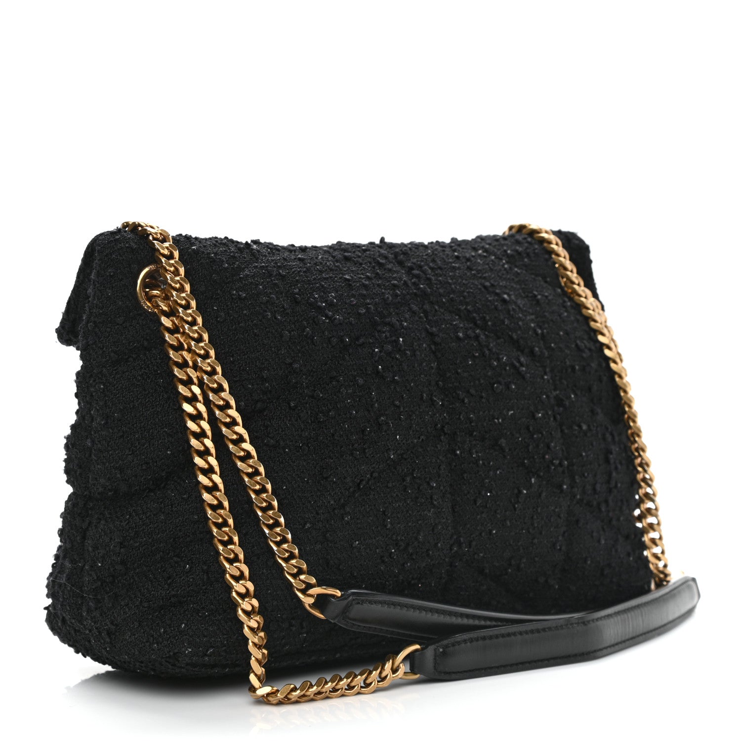 Saint Laurent Boucle Tweed Quilted Small Loulou Puffer Monogram Chain Satchel Black 3 of 12