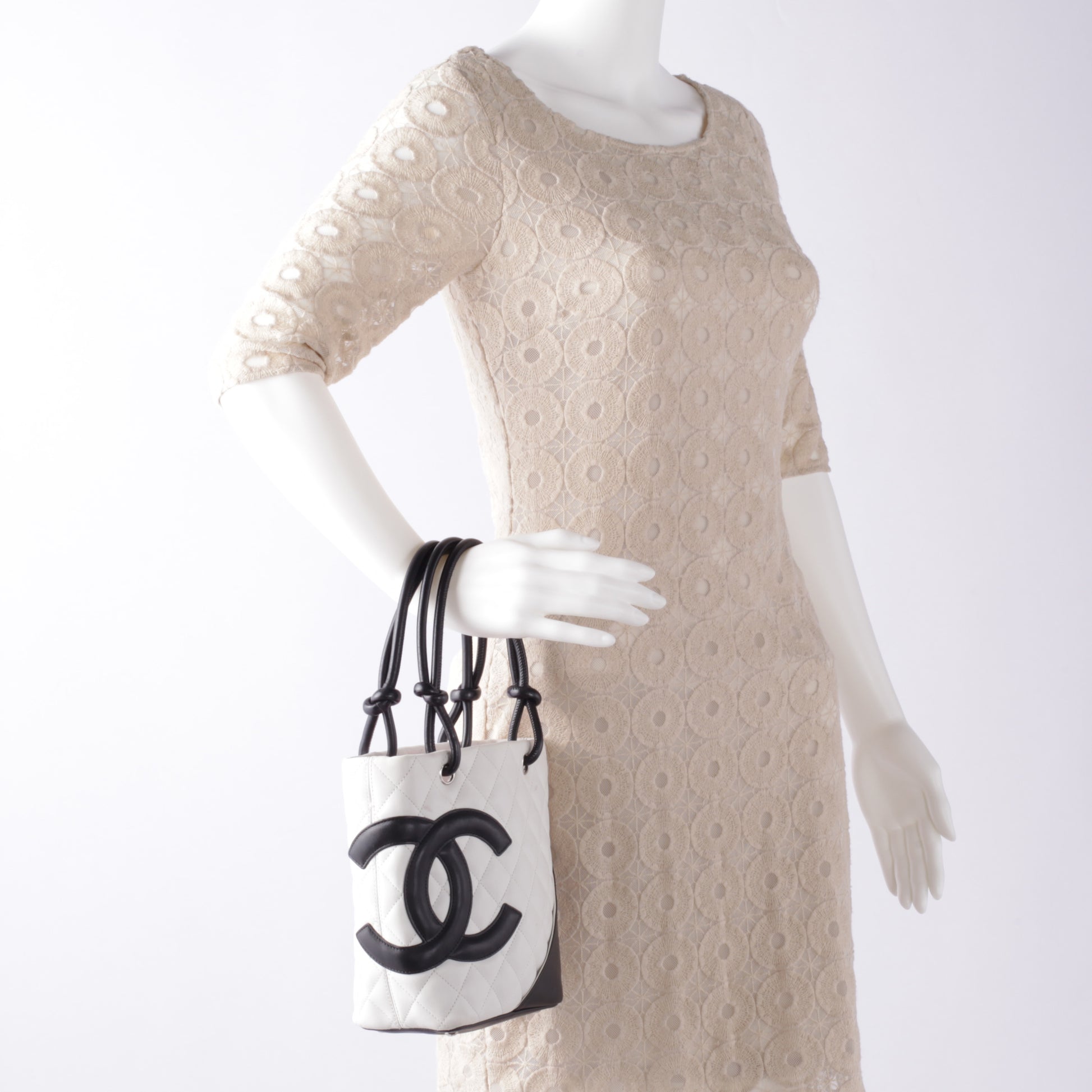 Chanel Calfskin Quilted Small Cambon Tote White Black 2 of 8