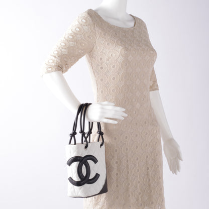 Chanel Calfskin Quilted Small Cambon Tote White Black 2 of 8