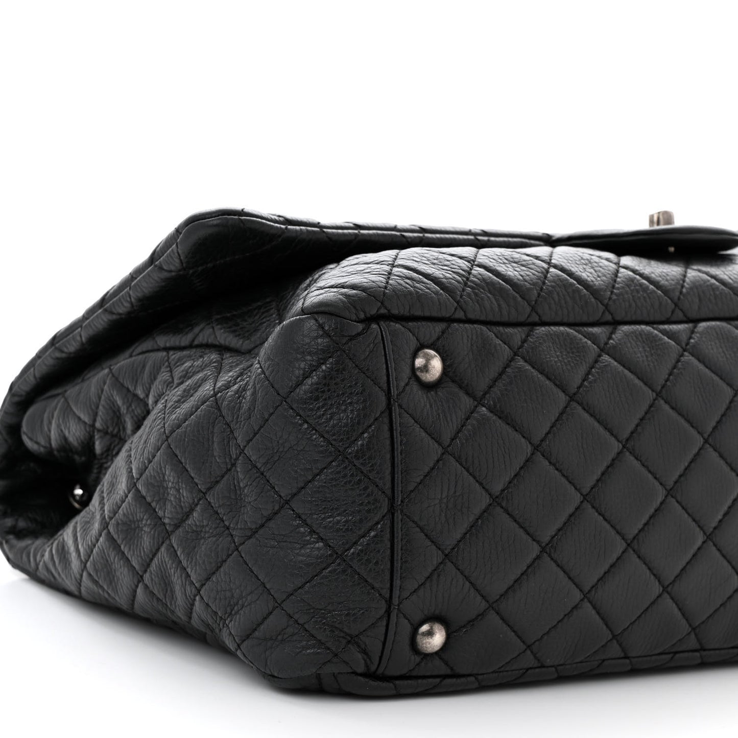 Calfskin Quilted XXL Travel Flap Bag Black