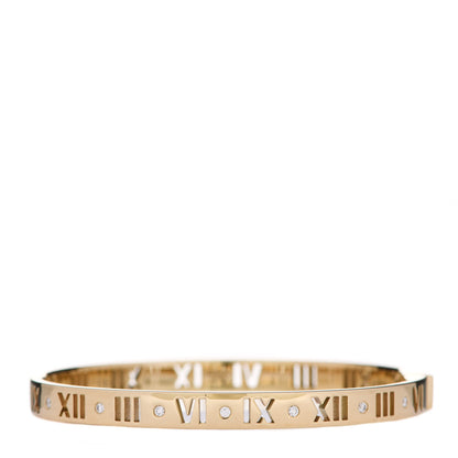 Tiffany 18K Yellow Gold Diamond Atlas Pierced Hinged Bangle Bracelet 1 of 5