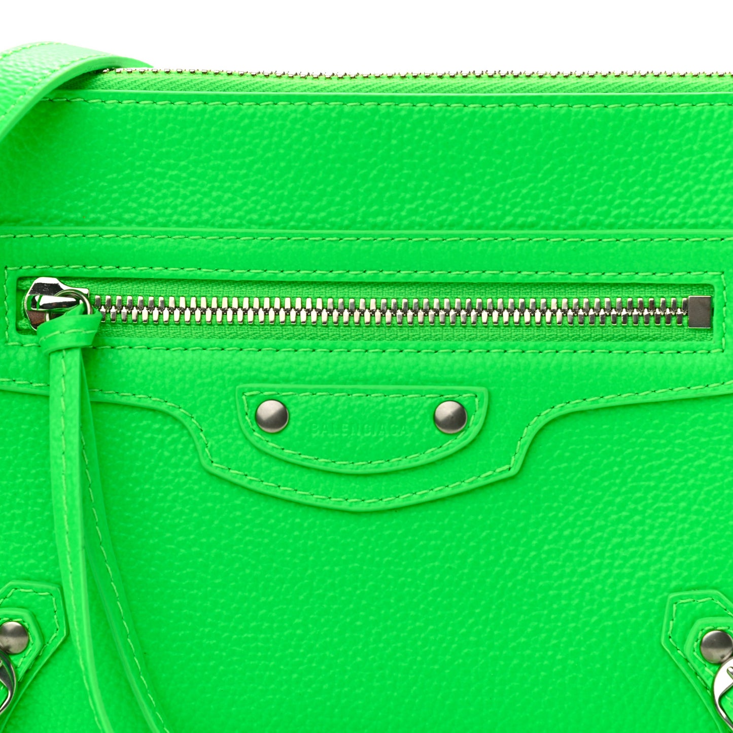 Grained Calfskin Neo Classic Silver Hardware Zip Around Crossbody Fluo Green