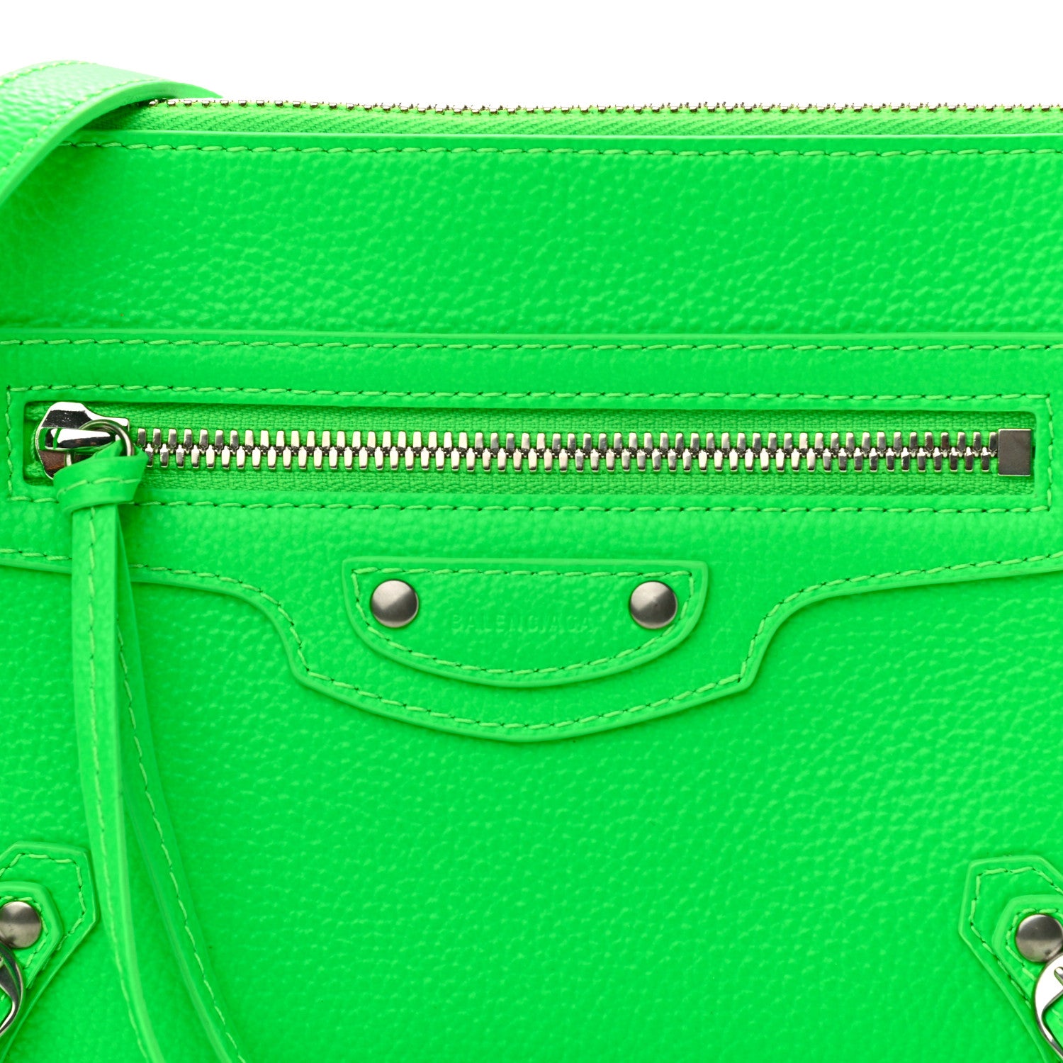 Balenciaga Grained Calfskin Neo Classic Silver Hardware Zip Around Crossbody Fluo Green 8 of 10