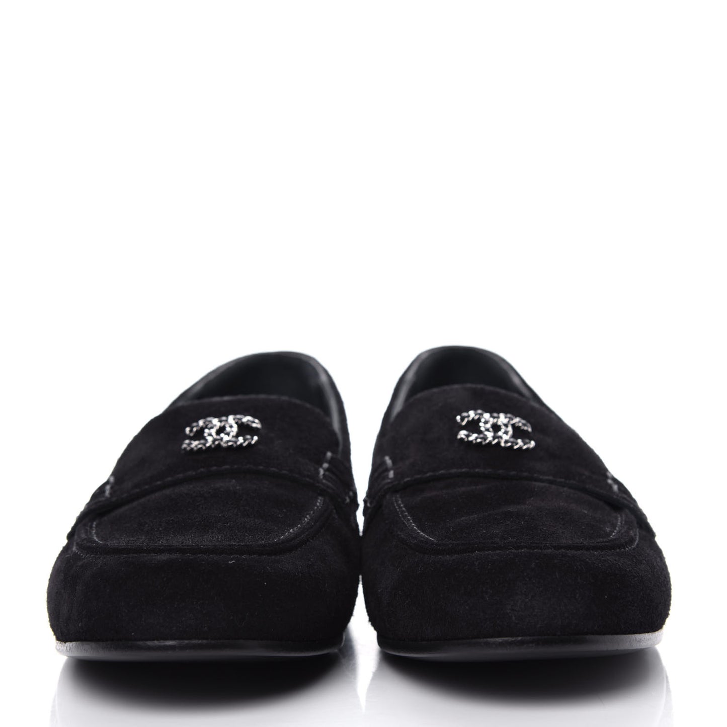 Suede Lambskin CC Chain Mocassin Loafers 40 Black