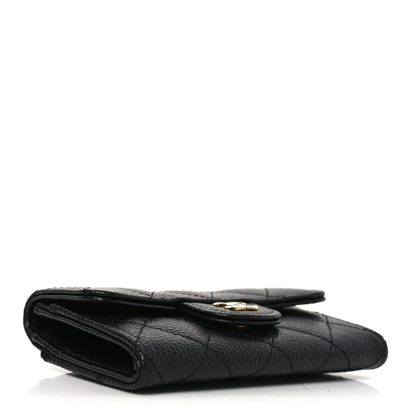 Caviar Quilted Flap Card Holder Wallet Black