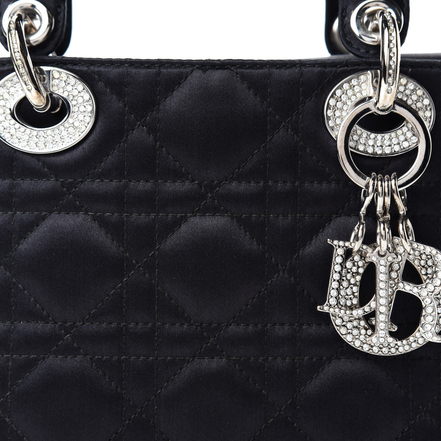 Christian Dior Satin Swarovski Crystal Cannage Mini Lady Dior Black 10 of 10