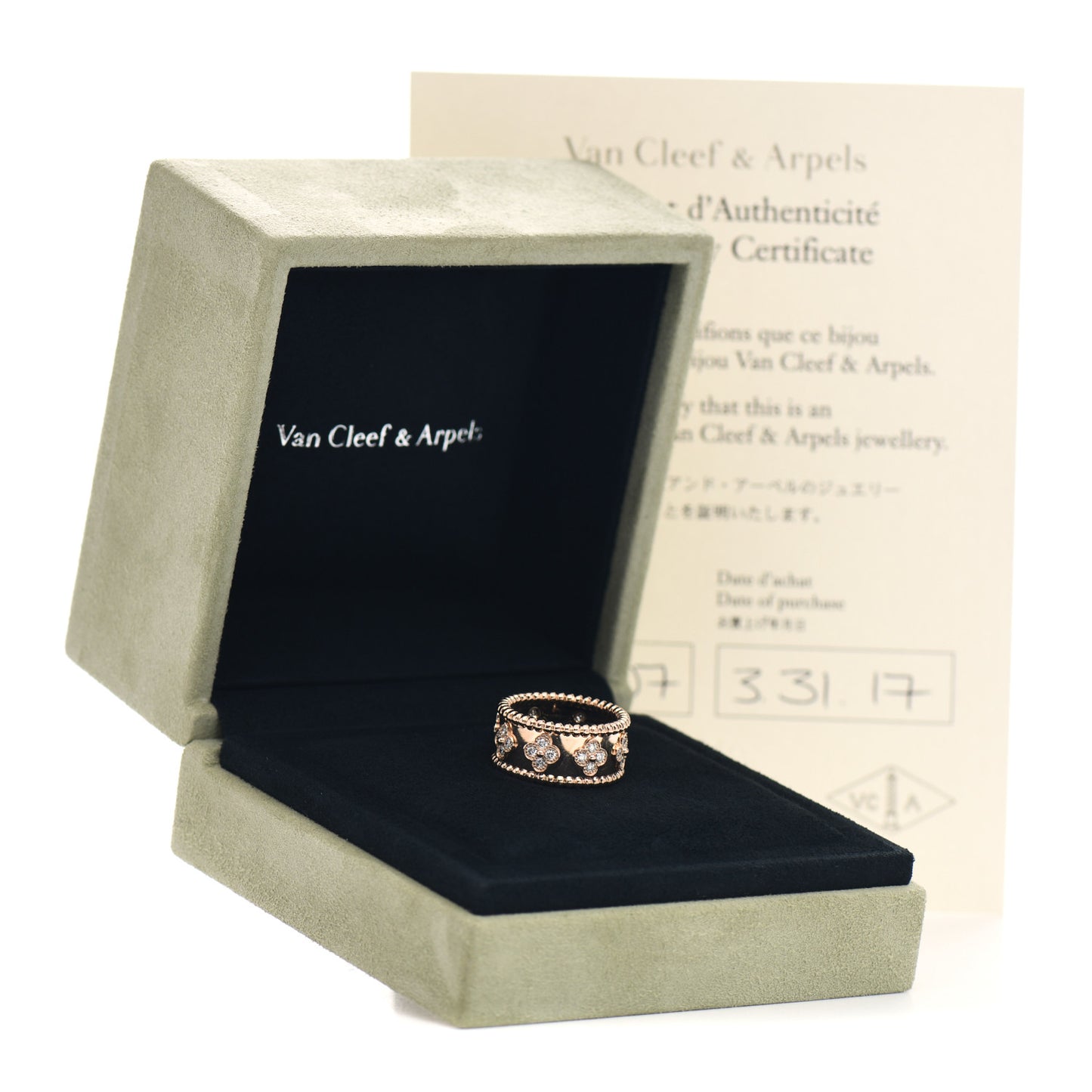 18K Rose Gold Diamond Perlee Clover Ring 55 7.25