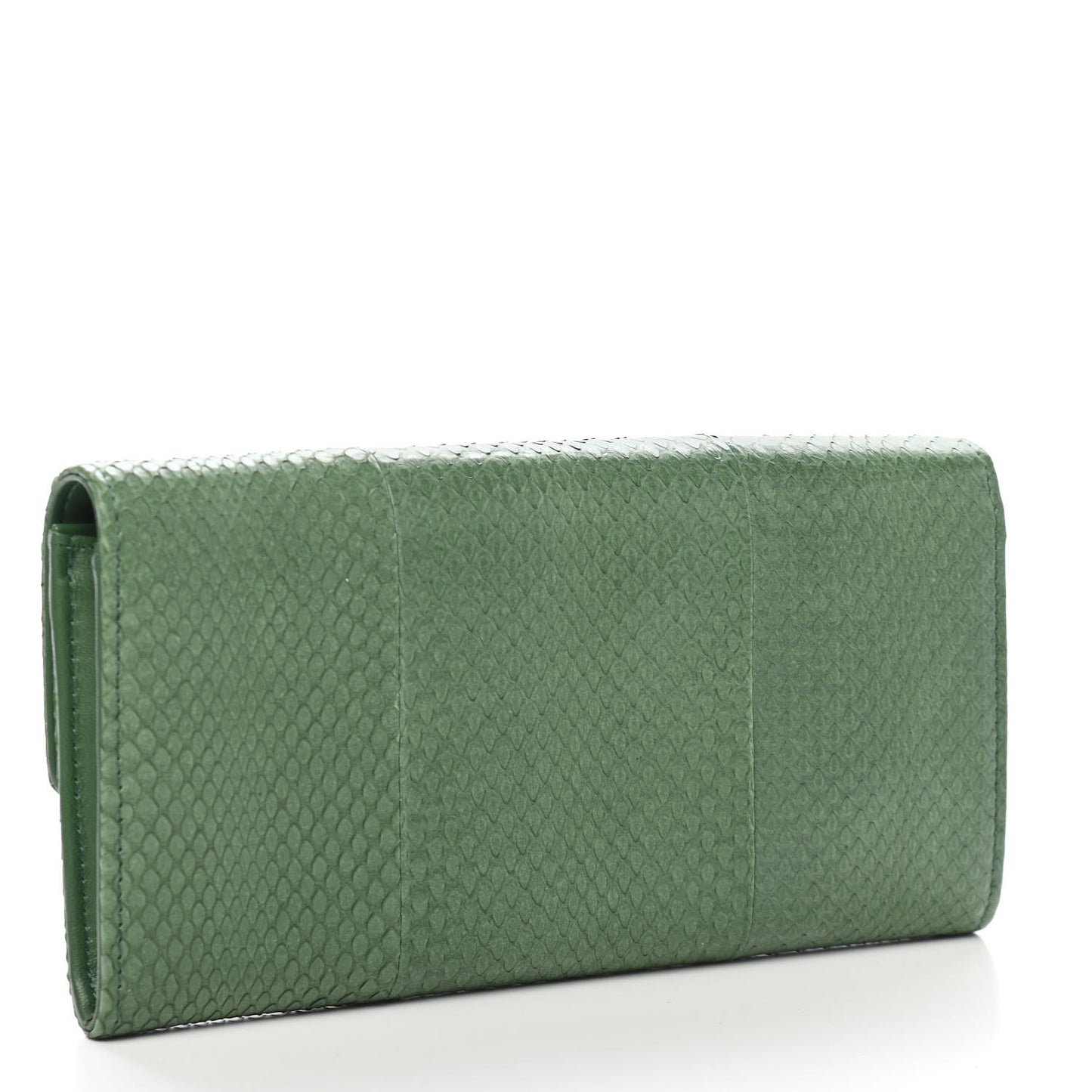 Snakeskin CC Long Flap Wallet Vert Fonce
