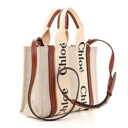 Chloe Cotton Calfskin Small Woody Ribbon Tote With Strap White Brown 3 of 10