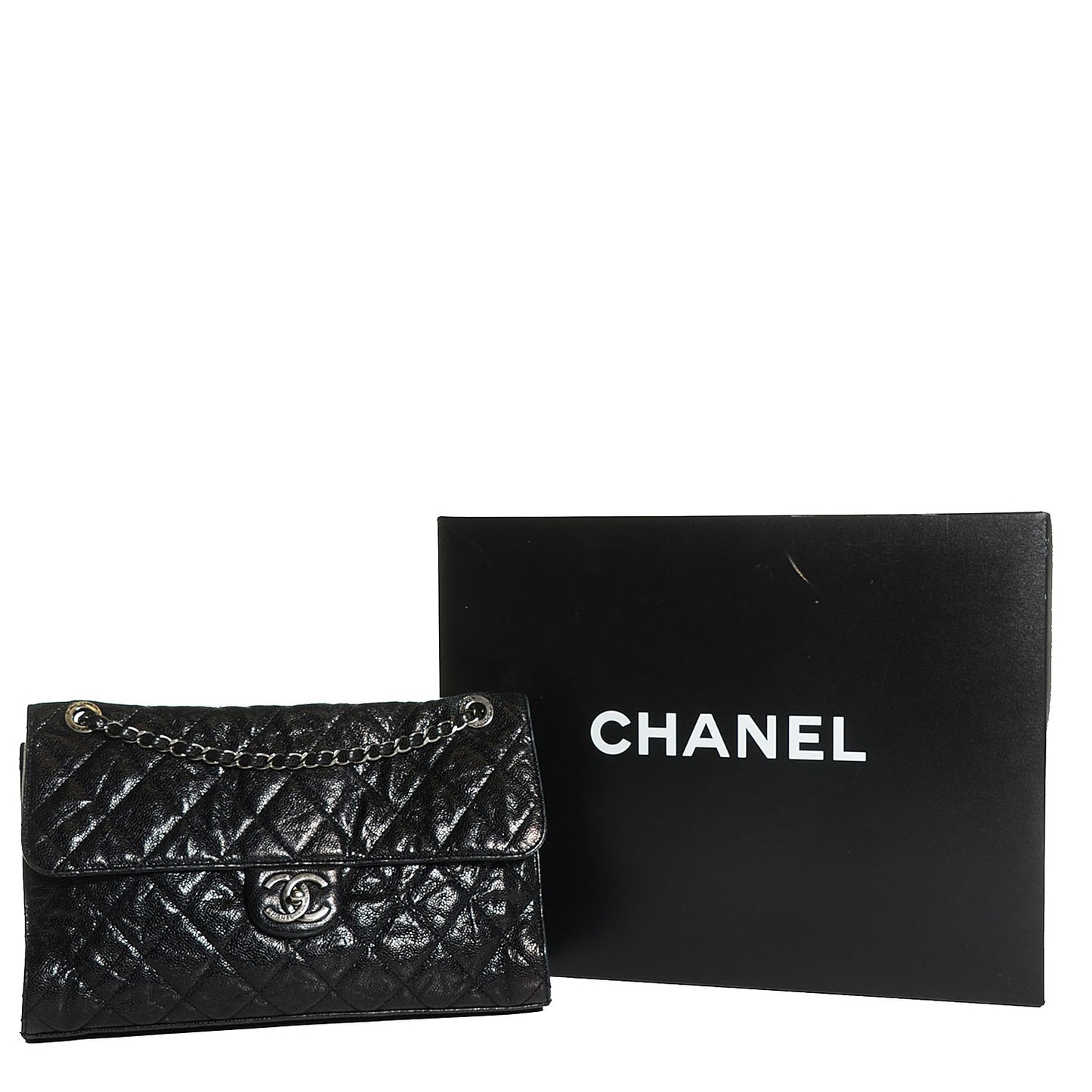 Crumpled Grained Calfskin CC Crave Jumbo Flap Black