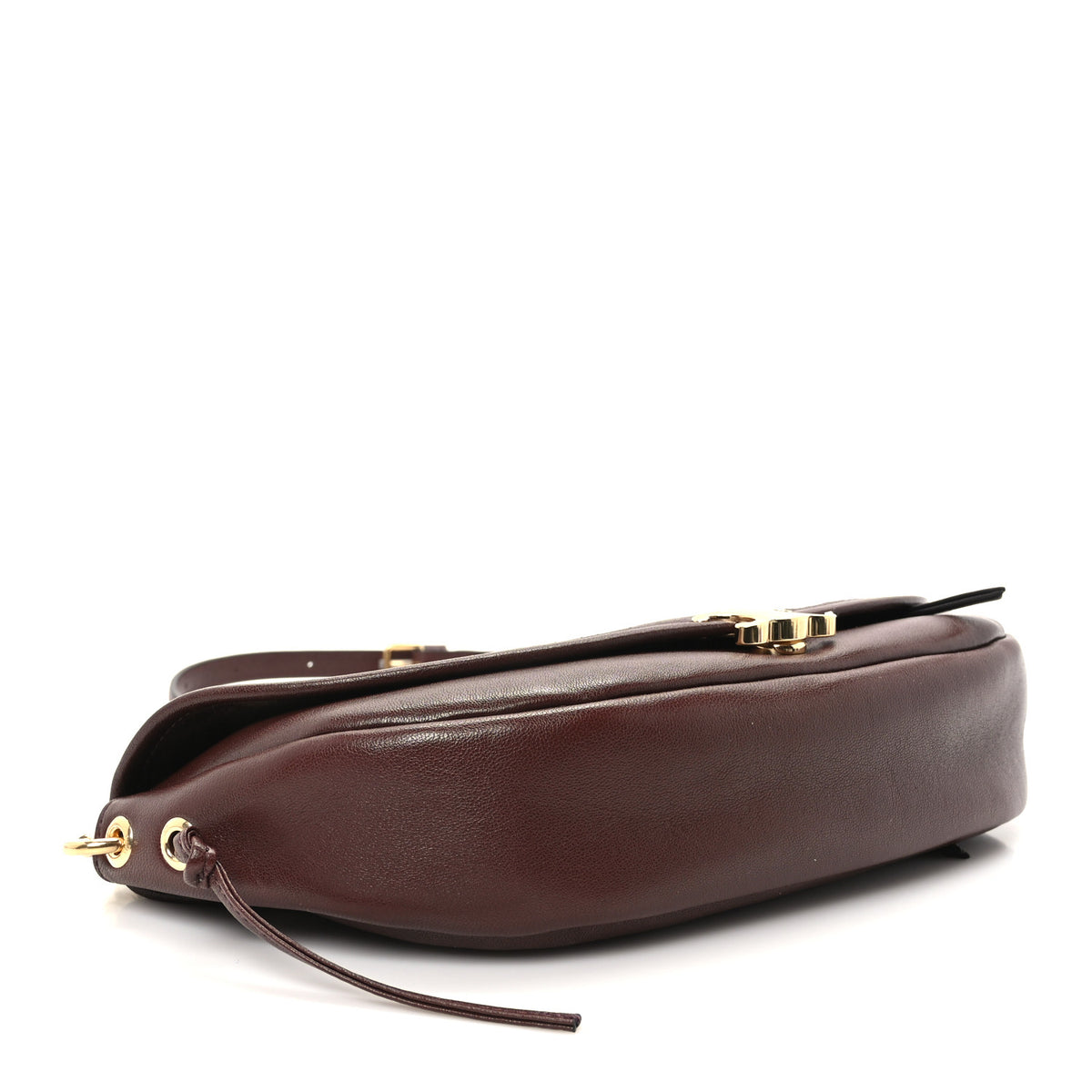 Shiny Lambskin Soft Triomphe Little Half Moon Bag Deep Brown