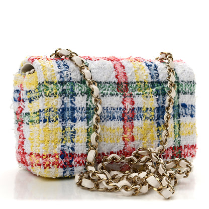 Chanel Tweed Quilted Mini Rectangular Flap White Red Yellow Blue Green 3 of 12